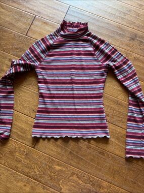 SO Multicolor Striped Ribbed Turtleneck Long Sleeve Top